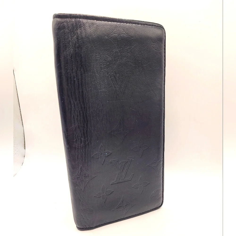 LOUIS VUITTON Brazza Long Bifold Monogram Shadow Black Unisex Wallet